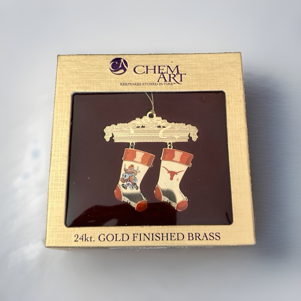 Chem Art 24 kt Gold Finished Brass University Of  TexasOrnament Keepsakes Etched